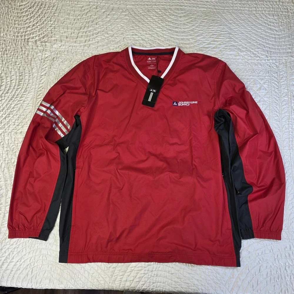 Adidas Golf ClimaProof Wind Jacket‎ Mens Large Red V-Neck Pullover Logo
